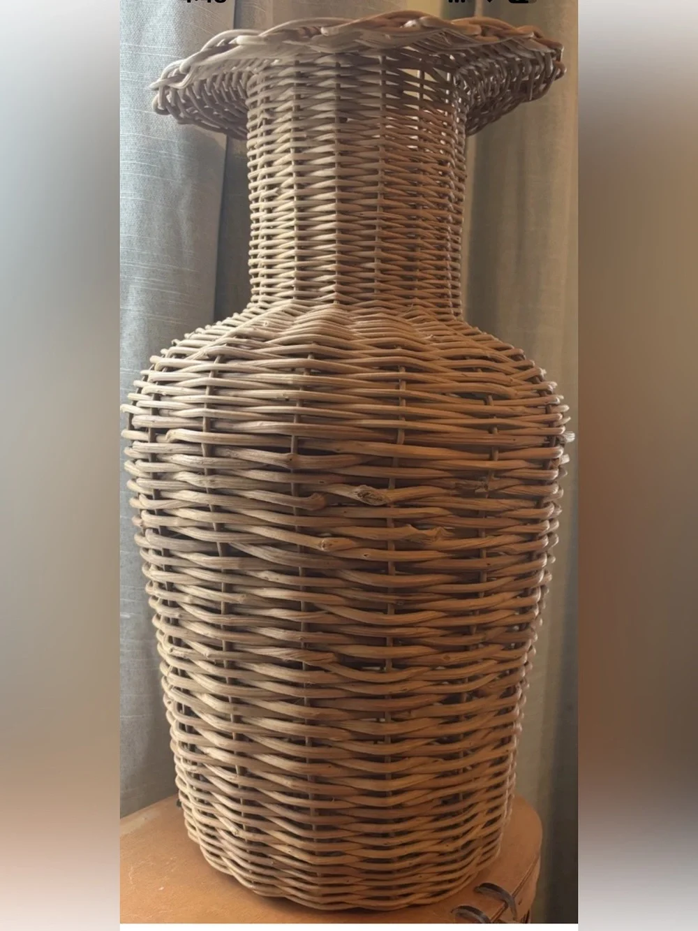 Antique Vintage Handwoven Rattan Decorative Vase Natural Tan Coastal Boho 18”